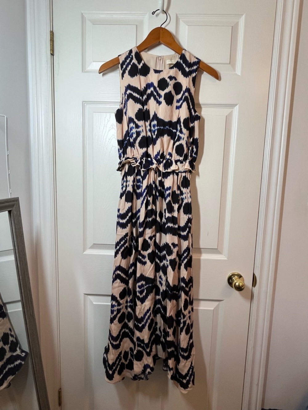 Ulla Johnson Beige Evita Asymmetric Maxi Dress Nimbus Navy Abstract Print